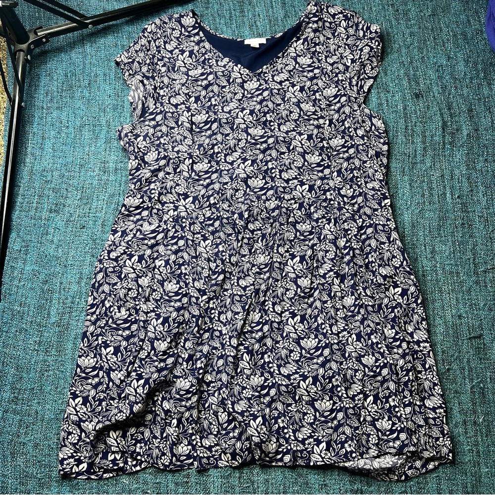 Garnet Hill Summer Day Dress in Blue Floral Print Size 18